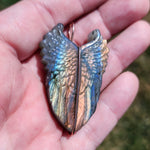 Carved Rainbow Labradorite Wings Pendant in 14kt Rose Gold Fill