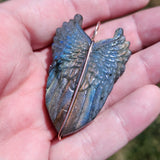Carved Rainbow Labradorite Wings Pendant in 14kt Rose Gold Fill