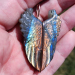 Carved Rainbow Labradorite Wings Pendant in 14kt Rose Gold Fill