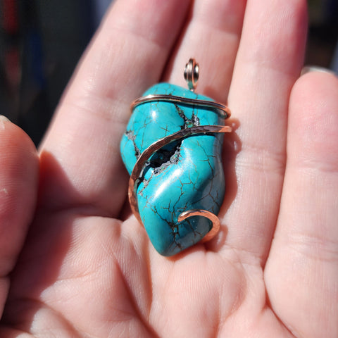 Large Cloud Mountain Turquoise Nugget Pendant in 14kt Rose Gold Fill