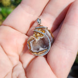 Sagenite Carnelian Tabasco Drusy Quartz Crystal Geode Pendant in Sterling Silver