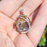 Sagenite Carnelian Tabasco Drusy Quartz Crystal Geode Pendant in Sterling Silver