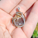 Sagenite Carnelian Tabasco Drusy Quartz Crystal Geode Pendant in Sterling Silver