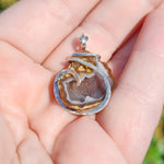 Sagenite Carnelian Tabasco Drusy Quartz Crystal Geode Pendant in Sterling Silver