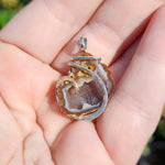 Sagenite Carnelian Tabasco Drusy Quartz Crystal Geode Pendant in Sterling Silver