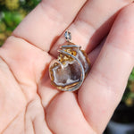 Sagenite Carnelian Tabasco Drusy Quartz Crystal Geode Pendant in Sterling Silver