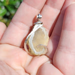 Large Tabasco Drusy Quartz Crystal Geode Pendant in Sterling Silver