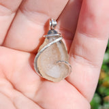 Oregon Raindrop Tabasco Drusy Quartz Crystal Geode Pendant in Sterling Silver