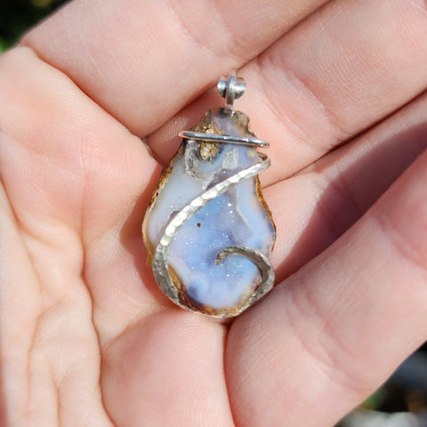 Polka Dot Tabasco Drusy Quartz Crystal Geode Pendant in Sterling Silver