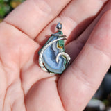 Light Blue Tabasco Drusy Quartz Crystal Geode Pendant in Sterling Silver