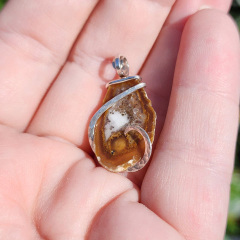 Carnelian and White Bubbly Tabasco Drusy Quartz Crystal Geode Pendant in Sterling Silver