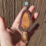 Carnelian Mushroom Pendant Necklace in Silver and Copper