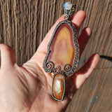 Carnelian Mushroom Pendant Necklace in Silver and Copper