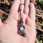 Flying Witches Broomstick Pendant Raw Black Kyanite Necklace