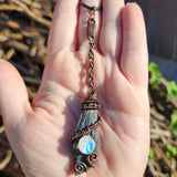 Flying Witches Broomstick Pendant Raw Black Kyanite Necklace