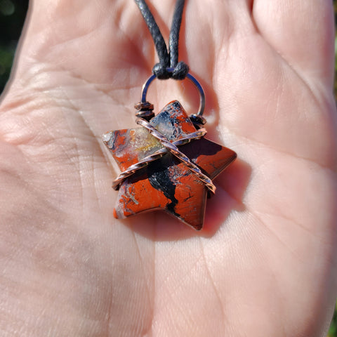 Red Jasper Star Pendant in Copper