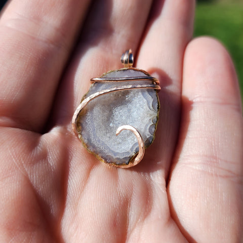 Tabasco Drusy Quartz Crystal Geode Pendant in Rose Gold Fill