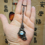 Flying Witches Broomstick Pendant Raw Black Kyanite Necklace