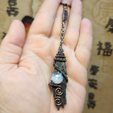Flying Witches Broomstick Pendant Raw Black Kyanite Necklace