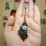 Flying Witches Broomstick Pendant Raw Black Kyanite Necklace