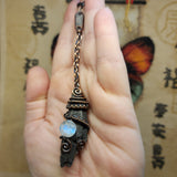 Flying Witches Broomstick Pendant Raw Black Kyanite Necklace