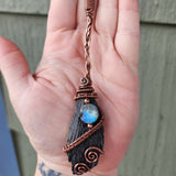 Flying Witches Broomstick Pendant Raw Black Kyanite Necklace