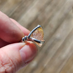 Raw Pink Oregon Sunstone Crystal Ring in Sterling Silver Sz 6 with Copper Schiller