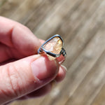 Raw Pink Oregon Sunstone Crystal Ring in Sterling Silver Sz 6 with Copper Schiller