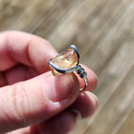 Raw Pink Oregon Sunstone Crystal Ring in Sterling Silver Sz 6 with Copper Schiller