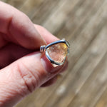 Raw Pink Oregon Sunstone Crystal Ring in Sterling Silver Sz 6 with Copper Schiller