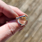 Raw Pink Oregon Sunstone Crystal Ring in Sterling Silver Sz 6 with Copper Schiller