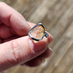 Raw Pink Oregon Sunstone Crystal Ring in Sterling Silver Sz 6 with Copper Schiller