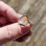 Raw Pink Oregon Sunstone Crystal Ring in Sterling Silver Sz 6 with Copper Schiller