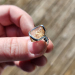 Raw Pink Oregon Sunstone Crystal Ring in Sterling Silver Sz 6 with Copper Schiller