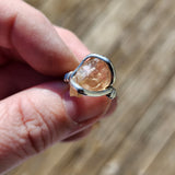 Raw Pink Oregon Sunstone Crystal Ring in Sterling Silver Sz 6 with Copper Schiller