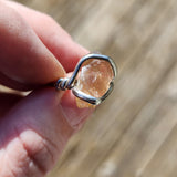 Raw Pink Oregon Sunstone Crystal Ring in Sterling Silver Sz 6 with Copper Schiller