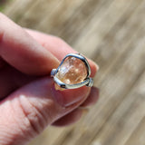 Raw Pink Oregon Sunstone Crystal Ring in Sterling Silver Sz 6 with Copper Schiller