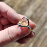 Raw Pink Oregon Sunstone Crystal Ring in Sterling Silver Sz 6 with Copper Schiller