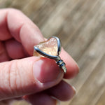 Raw Pink Oregon Sunstone Crystal Ring in Sterling Silver Sz 6 with Copper Schiller