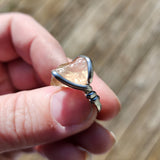 Raw Pink Oregon Sunstone Crystal Ring in Sterling Silver Sz 6 with Copper Schiller