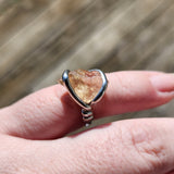 Raw Pink Oregon Sunstone Crystal Ring in Sterling Silver Sz 6 with Copper Schiller