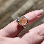 Raw Pink Oregon Sunstone Crystal Ring in Sterling Silver Sz 6 with Copper Schiller