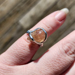 Raw Pink Oregon Sunstone Crystal Ring in Sterling Silver Sz 6 with Copper Schiller