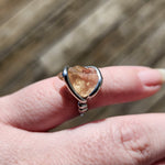 Raw Pink Oregon Sunstone Crystal Ring in Sterling Silver Sz 6 with Copper Schiller