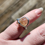 Raw Pink Oregon Sunstone Crystal Ring in Sterling Silver Sz 6 with Copper Schiller