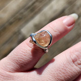 Raw Pink Oregon Sunstone Crystal Ring in Sterling Silver Sz 6 with Copper Schiller