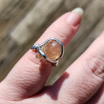 Raw Pink Oregon Sunstone Crystal Ring in Sterling Silver Sz 6 with Copper Schiller