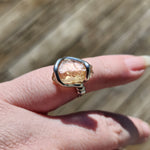 Raw Pink Oregon Sunstone Crystal Ring in Sterling Silver Sz 6 with Copper Schiller