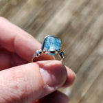 Raw Blue Mt Antero Aquamarine Crystal Ring in Sterling Silver Sz 7