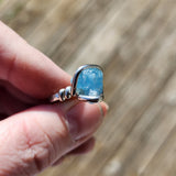 Raw Blue Mt Antero Aquamarine Crystal Ring in Sterling Silver Sz 7